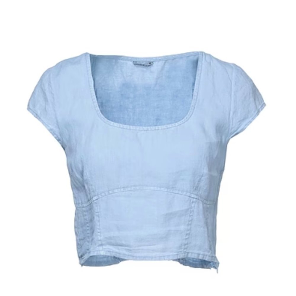 House of Harlow 1960 Light Blue Linen Crop Top